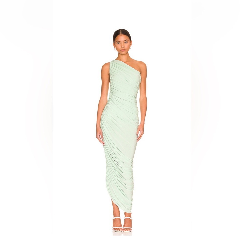 One-Shoulder Ruched Maxi Dress in Mint Green